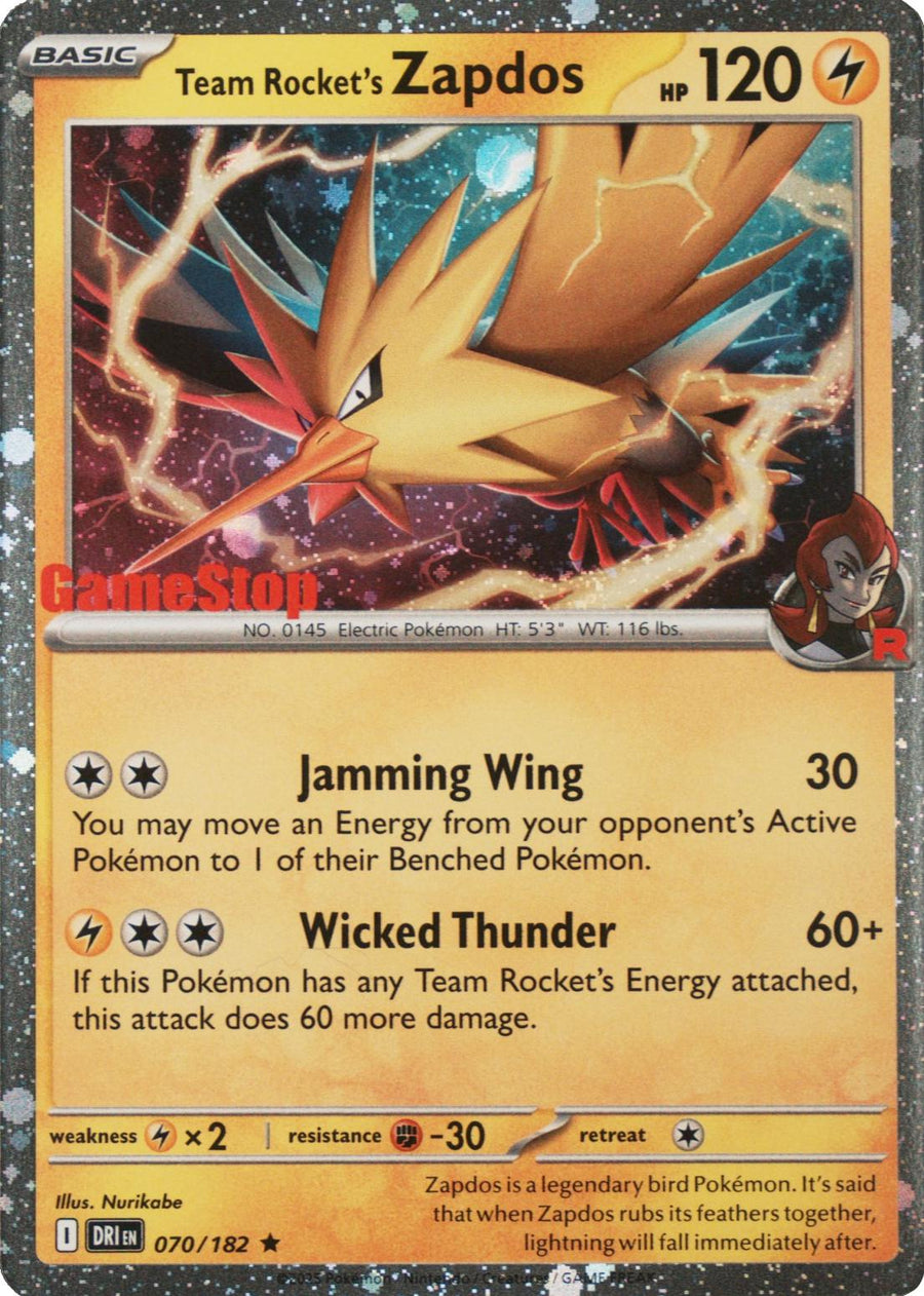 Team Rocket’s Zapdos 070/182 – GameStop Exclusive Stamped Promo