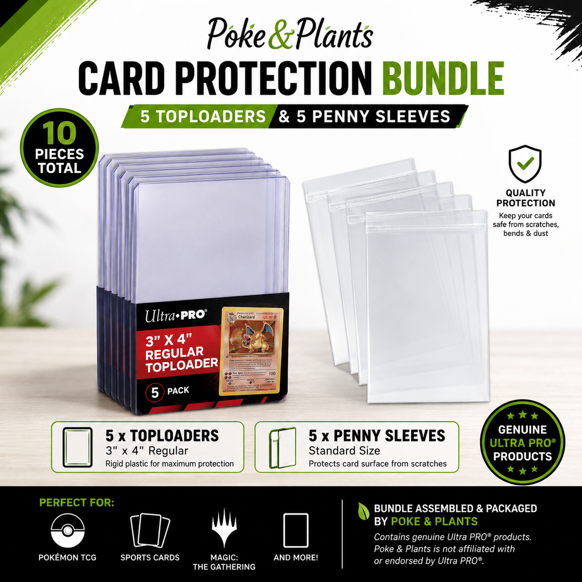 Ultra PRO Card Protection Bundle - 5 Toploaders & 5 Penny Sleeves