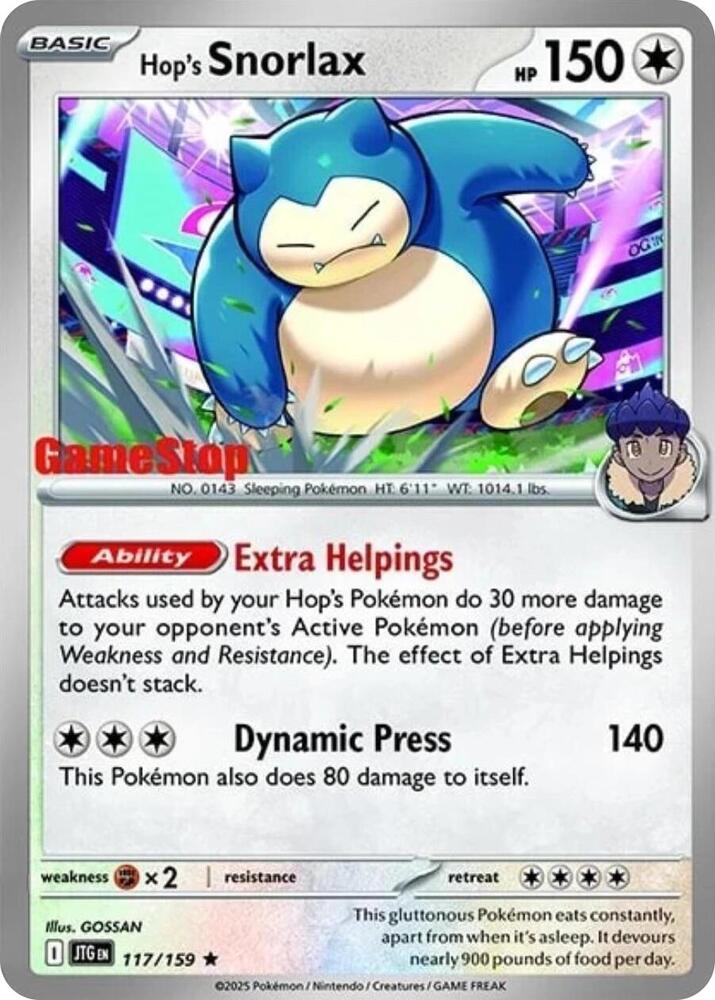Hop’s Snorlax 117/159 – GameStop Exclusive Cosmos Holo - Sealed