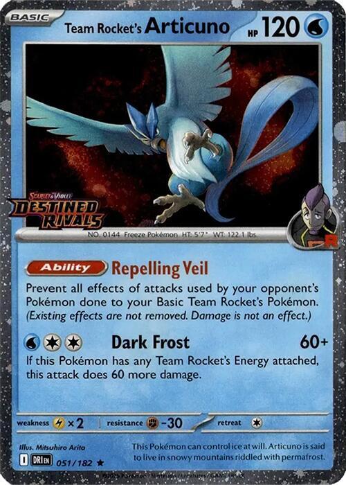 Team Rocket’s Articuno 051/182 – Cosmos Holo Destined Rivals Stamped Promo - Sealed